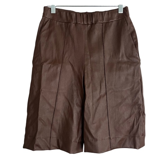 Rosetta Getty Lambskin Pintuck Leather Pull On Shorts in Brown Women's Small - Picture 1 of 8